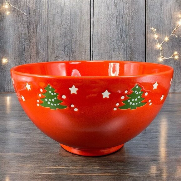 Large Waechtersbach Red Serving Bowl Dish Christmas Tree West Germany Vintage - Picture 1 of 12